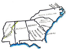 Pattern of Hunter settlement, from North Carolina to Mississippi. Click the image to enlarge it.